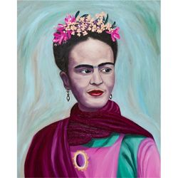 Frida original oil painting on canvas Frida Kahlo portrait vibrant artwork pop art portrait mexican woman wall art