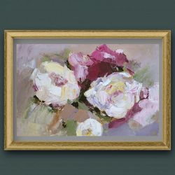 Bouquet of peonies flowers original oil painting hand painted modern impasto painting wall art 6x9 inches