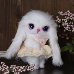 ON ORDER Faya Bunny rabbit, hare, bunny, fur rabbit, white hare, fantastic eyes, little bunny, fluffy ears, fluffy