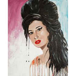 Amy Winehouse portrait original acrylic painting on canvas famous singer artwork abstract Pop art woman portrait