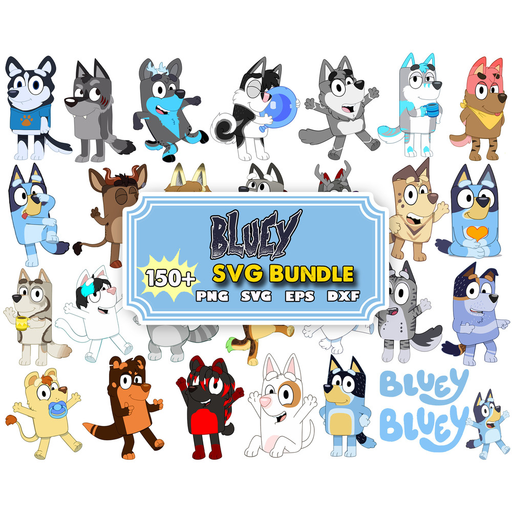 150 Bluey SVG Bundle, Bluey Cut Files for Cricut, Bluey the Dog Clipart, Bluey PNG, Bluey Layered Svg.jpg