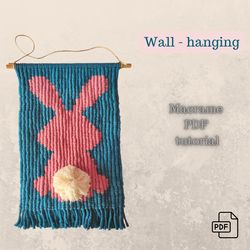 macrame easter bunny pattern / pixel rabbit macrame wall hanging pdf tutorial / diy spring decor / cute wall hanging