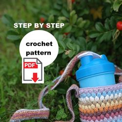 Crocheted bag for carrying water and mini bag phone. Pattern PDF Popcorn step by step