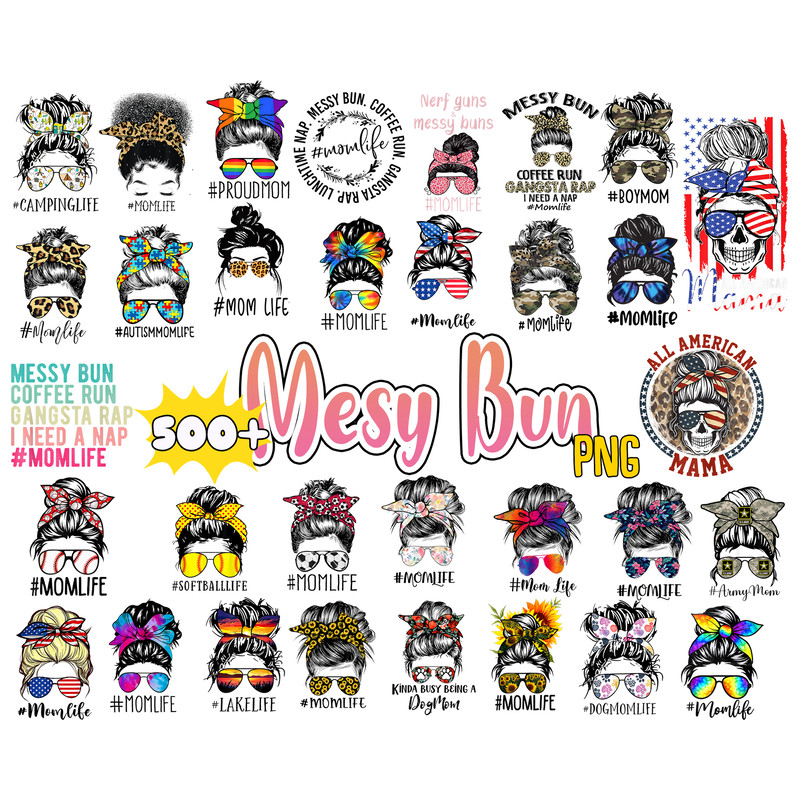 260 Messy Bun Sublimation Design Bundle, Messy Bun Bundle, Messy Bun Sublimation Designs, Messy Bun Designs.jpg