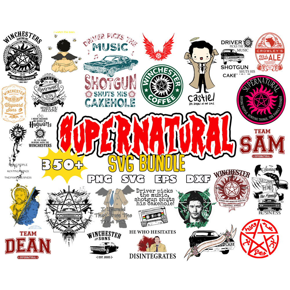 350 Supernatural Svg, Supernatural Silhouette, Winchester Svg, Castiel Stencil, Sam and Dean Stencil, Cricut Silhouette Svg.jpg