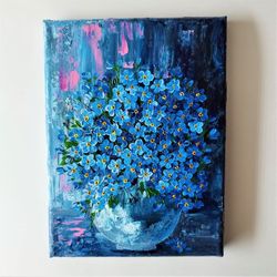 Forget me not flower painting blue floral canvas wall art