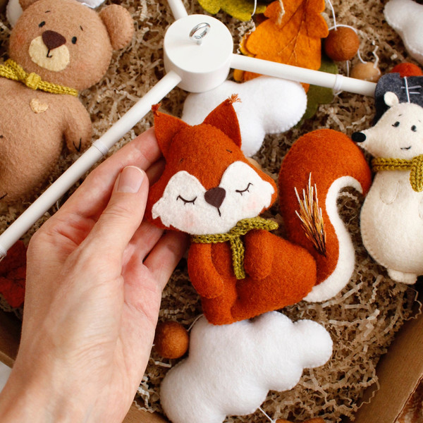 Squirrel, bear and hedgehog baby crib mobile in the box