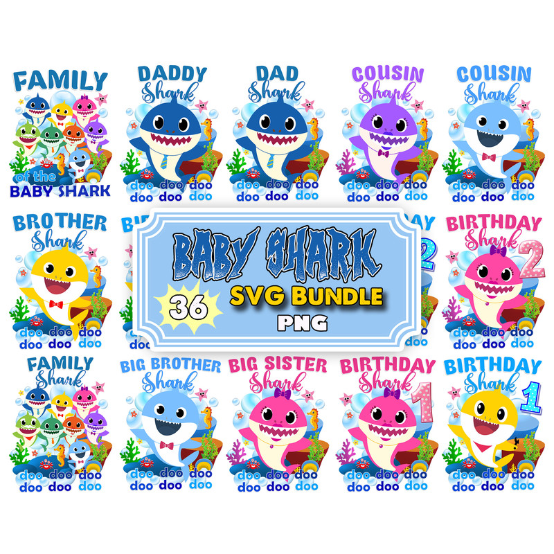 Baby Shark Birthday png, Shark Decor Digital Clipart Bundle png, Baby Shark Png Clipart.jpg