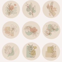 12 boho instagram highlight covers. natural green social media icons.