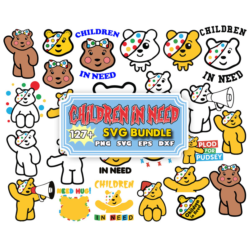 Children in Need Svg Bundle, Children in Need Png, Children in Need Svg, Pudsey bear, Pudsey bear Svg, Pudsey bear Png, Cricut, Silhouette.jpg
