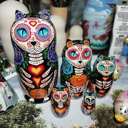 Russian matryoshka, Mexican Decor Day of the Dead Halloween Party Decor Sugar Skull Wooden Nesting dolls Calavera
