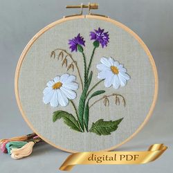 Daisies and cornflowers pattern pdf embroidery, Easy embroidery DIY