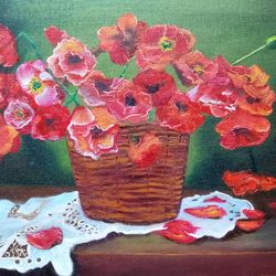 Still Life with Red Poppies Flower Arrangement Painting 11*15 inch Flower Oil Painting