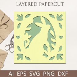 3d easter card with bunny svg for cricut, Layered easter paper cut