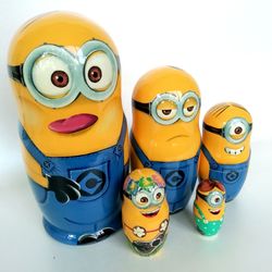 Handmade matryoshka dolls with minions - a gift for a child Decoration of bookshelves with Nesting dolls for a birthday