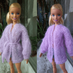 Doll clothes- Purple mohair CARDIGAN for doll 11.5 inch. Knit doll belted cardigan coat. Fashion doll clothes handmade