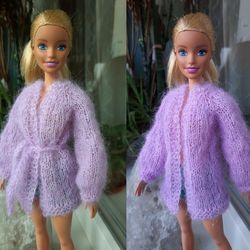 doll clothes- purple mohair cardigan for doll 11.5 inch. knit doll belted cardigan coat. fashion doll clothes handmade