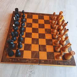 Wooden chess set vintage (King 10 cm) - 1960s-1970s Soviet chess medium size