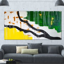 Abstract yellow green original acrylic painting on canvas extra large artwork modern wall decor panoramic wall art