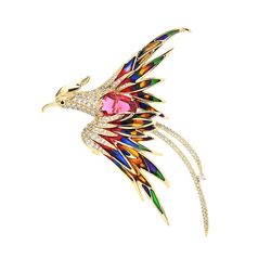 Phoenix bird brooch, Statement fantasy jewelry