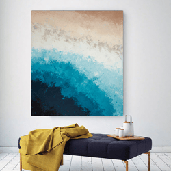 Abstract seascape original acrylic painting on canvas ocean beach artwork minimalist blue beige wall art