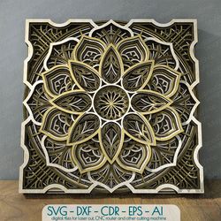 Multilayer Mandala laser cut template, Floral 3d svg Mandala, Layered Mandala Cricut files - M005a