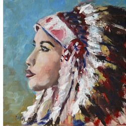Native American Painting Original Art American Indian Woman Wall Art Amerindian Artwork Montana Woman Art by olivKan