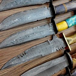 6 Pcs Hunting Knife Sets, Handmade Hunting Knife sets, Damascus Steel Knife Hunting Lot of 6