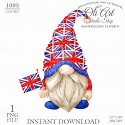 Union Jack Gnome Clip Art. Cute Characters, Hand Drawn graphics. Digital Download. OliArtStudioShop