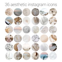 36  aesthetic instagram highlight covers with words. Natural beige social media icons. Nature instagram story icons.