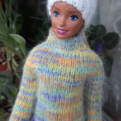 doll clothes - rainbow sweater for doll 11.5 inch, 1/6 scale doll sweater long sleeve. doll outfit, 1/6 doll clothes