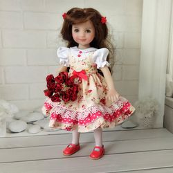 Dress with red flowers for Little Darling Dianna Effner dolls