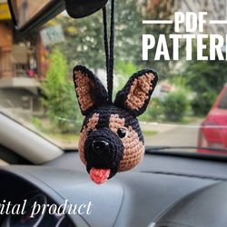 Crochet keychain Pattern, cute car accessories dog German Shepherd, interior accessories Pattern, Amigurumi patterns