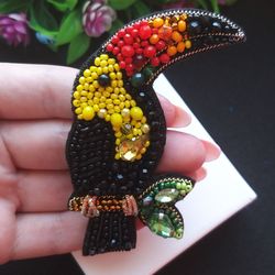 Brooch Toucan, Beaded brooch, Bird brooch, handmade accessories