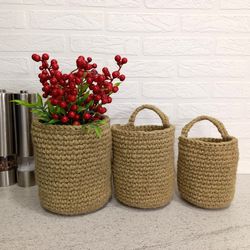 wall hanging storage basket crochet jute basket  kitchen wall decor eco friendly product boho decor gift