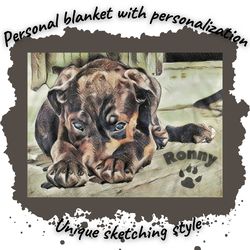 Personalized Blanket Individual Blanket Pets with a unique pattern in the Sketching style Personalization of the blanket