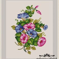 Morning Glory 73 Vintage Cross Stitch Pattern PDF Garden Flowers embroidery Compatible Pattern Keeper