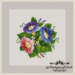 morning glory 74 vintage cross stitch pattern pdf garden flowers embroidery compatible pattern keeper