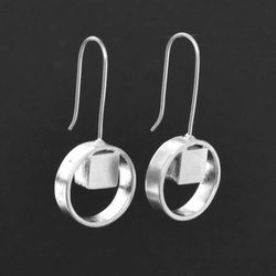 Bold Modern Drop Dangle Chunky Earrings For Women, Solid 925 Sterling Silver Handmade Heavy Statement Jewelry