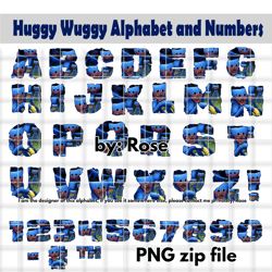 huggy wuggy poppy playtime alphabet/letters/ and number png zip file/perfect birthday banner/tshirt/sublimation/template