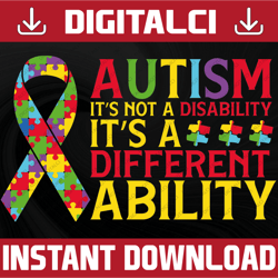Autism SVG | Ribbon | Not A Disability Different Ability | Cricut Cutting File Printable Clipart Vector Digital Dxf Png
