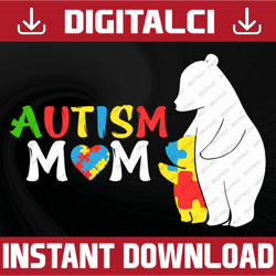 Autism Mama Bear SVG Cut File for Cricut, Silhouette - DIY Awareness Mom T Shirt, Mug, Tumbler - Cute Puzzle Bear Cub De