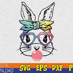 cute bunny with bandana heart glasses bubblegum easter day raglan baseball svg, eps, png, dxf, digital download