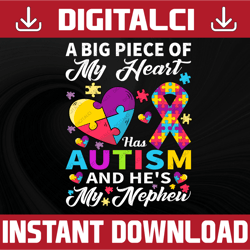 a big piece of my heart has autism and he's my nephew png, autism awareness png, autism png, autism month, autism awaren