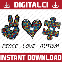 Peace Love Autism Png,Autism Awareness PNG,Autism Heart Png,Autism Awareness Day PNG,Sublimation Digital Download,Digita