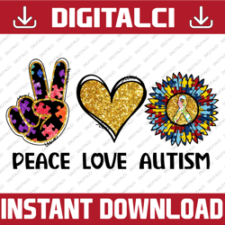 Peace Love Autism Png, Autism Sunflower PNG,Autism Puzzle Png,Autism Awareness Day PNG,Sublimation Digital Download,