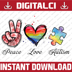 peace love autism color png file, digital download filem autism awareness, tie dye awareness atism