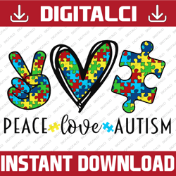 Peace love Awareness Autism, Autism Awareness PNG, Autism Png, Autism Eps, Autism, Awareness Autism SUblimation