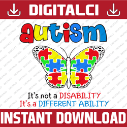 Black Autism It's Not A Disability, It's A Different Ability Svg, Butterfly Cricut File