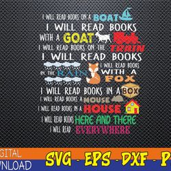 i-will read books on a boat & everywhere reading svg, eps, png, dxf, digital download